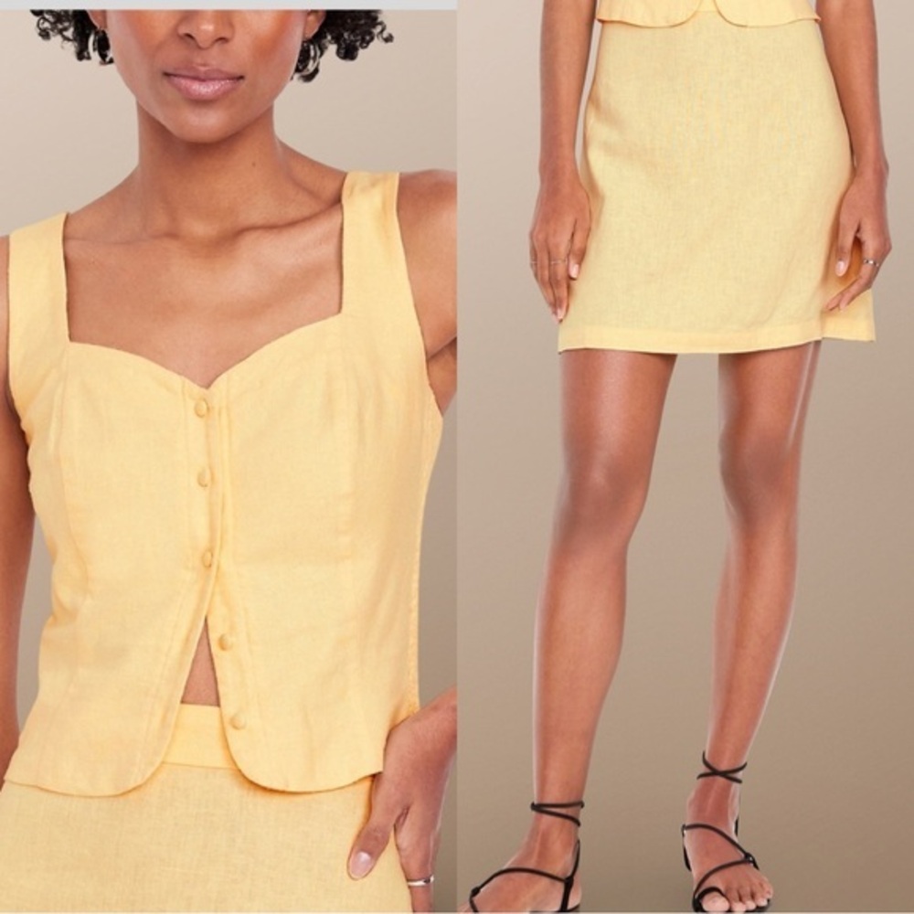 NWTS💓GAP OLD NAVY XL💓SWEET BUTTER LINEN FITTED TOP MATCHING LINEN A LINE SKIRT